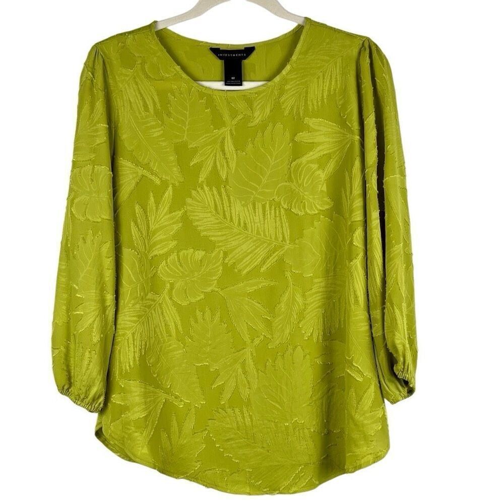Investments Women’s Textured Green Leaf Blouse Medium